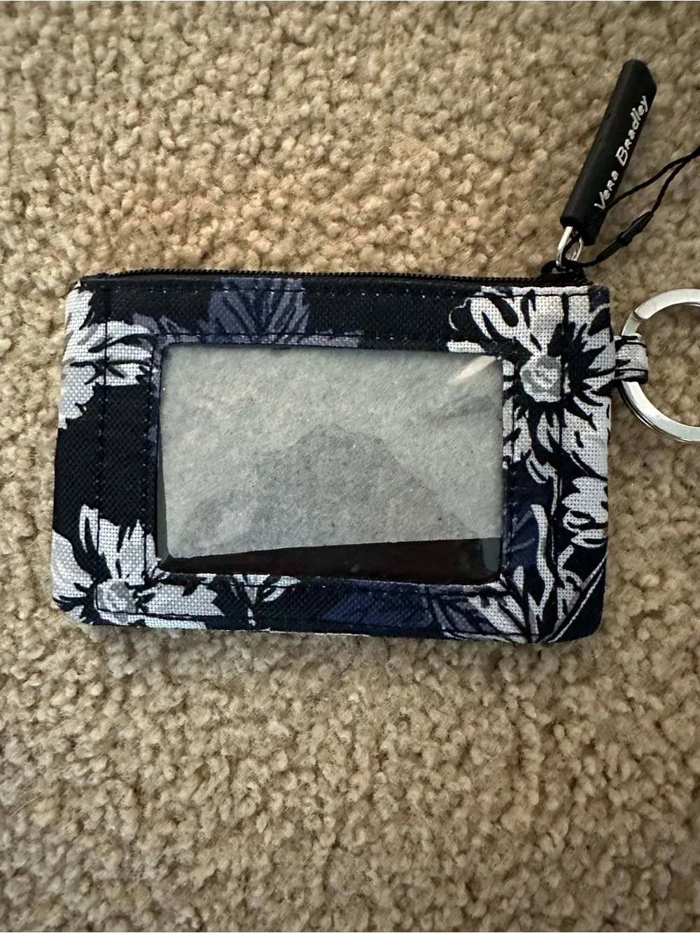 Vera Bradley Lighten Up Zip ID Case Wallet Keyring Pouch - Frosted Floral NWT